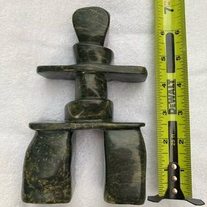 Soapstone inukshuk carving from Cape Dorset, Nunavut by Lukta Qaumagak